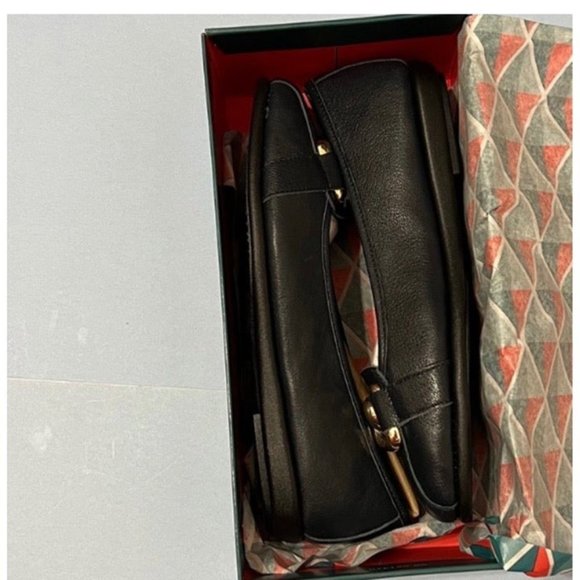 Aerosoles NWT Sz 8W NAVY Bristol Leather Oversized Chain Link Flat Shoes - Picture 7 of 7